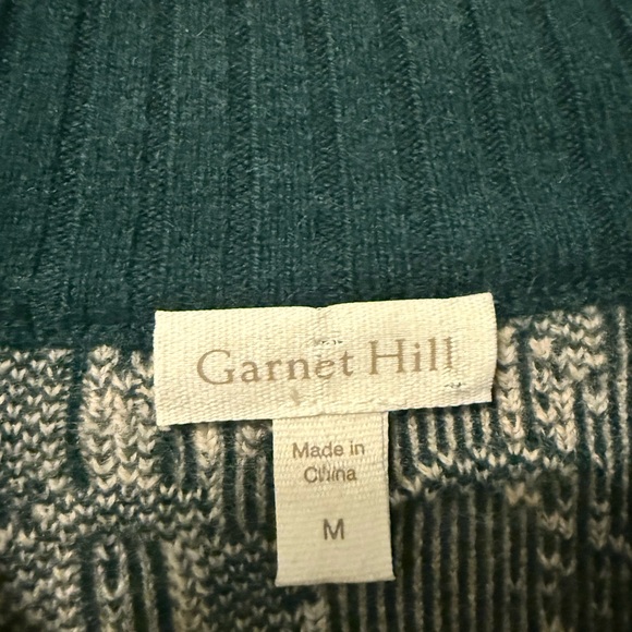100% Cashmere Garnet Hill Jacquard Pullover Size M Green/White Floral - Picture 4 of 6